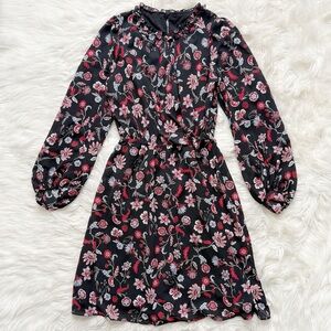 Banana Republic Print Tie-Waist Mini Dress Black Paisley Floral Size 2 Tall